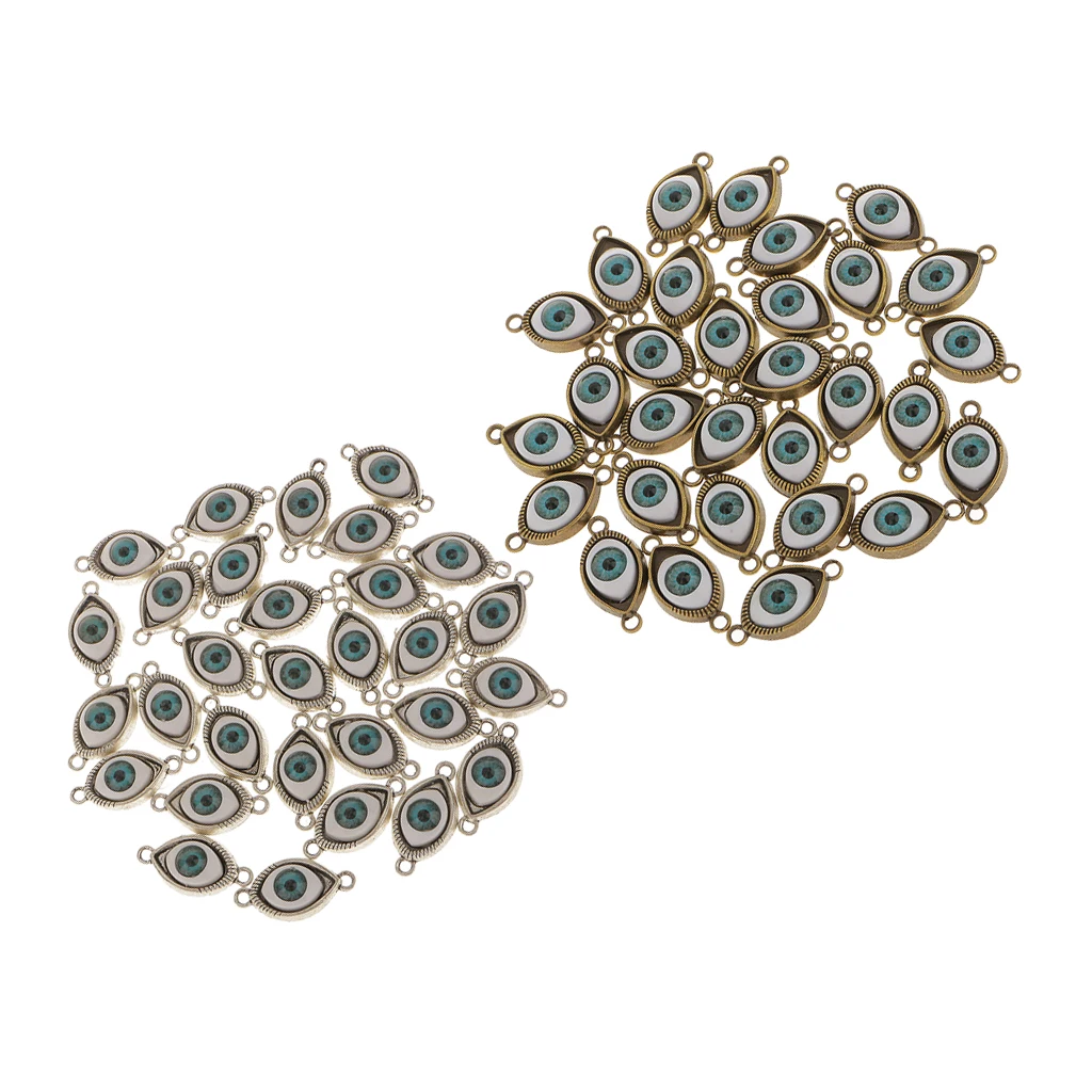 60Pcs Vintage Evil Eye Pendant Good Luck Amulet Charms for DIY Bracelet Necklace Jewelry Crafts Making Findings