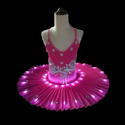 С подсветкой балет, танец платье пачка для взрослых Женский блин комбинезон Одежда Лебединое озеро флуоресцентные платье с помпонами