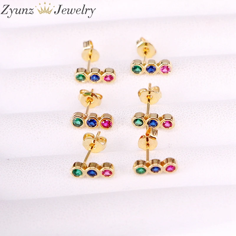 10 пар, 3*10 мм, Радужный цветной cz инкрустированная серьга простые серьги-гвоздики разноцветные золотые бижутерия амулет