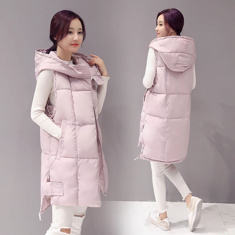 

2016 New Winter Long Mianfu Hooded Down Cotton Vest Coat Color All-match Thickening Fashion Veste Femme Womens Vests Outerwear
