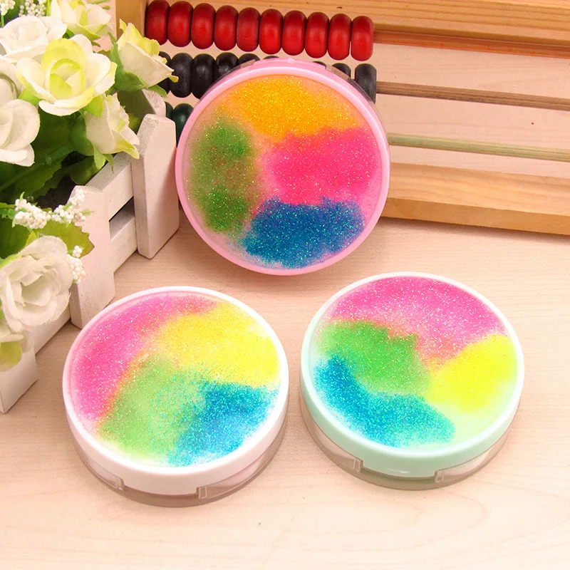 

5pcs new beautiful Portable handwork DIY Cute glittering Rainbow Contact Lens Case with Mirror for Color Lenses Gift for Girls