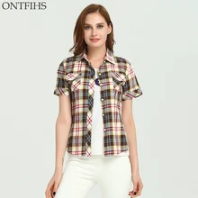 ONTFIHS Cotton shirts Women tops and Blouse Plaid & Checks Shirt kimono cardigan Slim Brand blouses Women’s tunic S-21