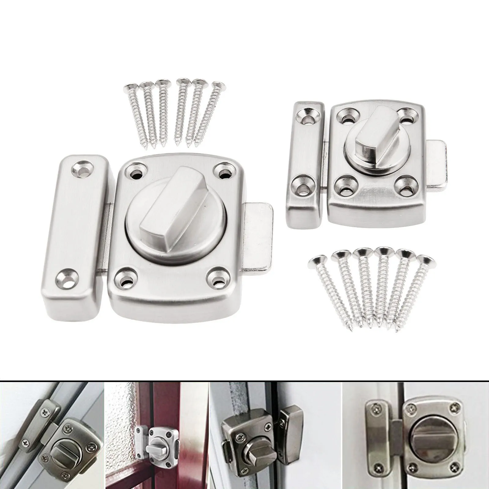 

DRELD Stainless Steel Door Latch Door Security Lock Chain Guard Fastener Latches Bolt for Bathroom Home Safety Door Lock w/Screw