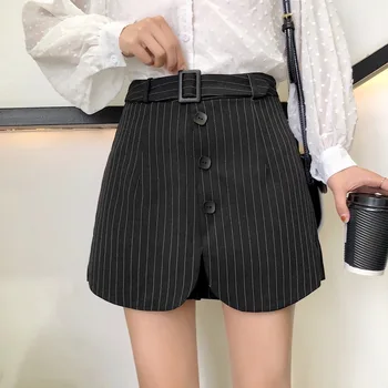 

Plus Size Summer Women Skirt Plaid Skirt Waist Belt Button High Waist New Fashion Loose Casual Short Skirt Female Mini Skirt