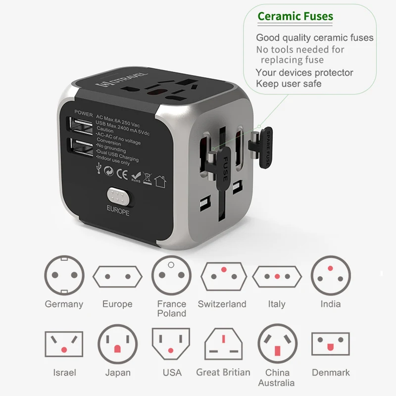 Плаги пробка Универсальный дорожный переходник двойной usb-разъем, зарядное устройство power UK US EU австралийская вилка Эл