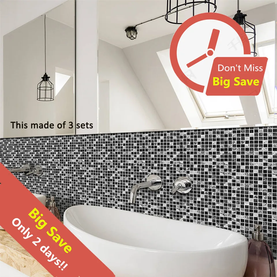 

10pcs/lot Mosaic Tile Brick Wall Stickers Square Floor Decal For Kitchen Bathroom PVC Self Adhesive Fake 3D Upholstery Wallpaper