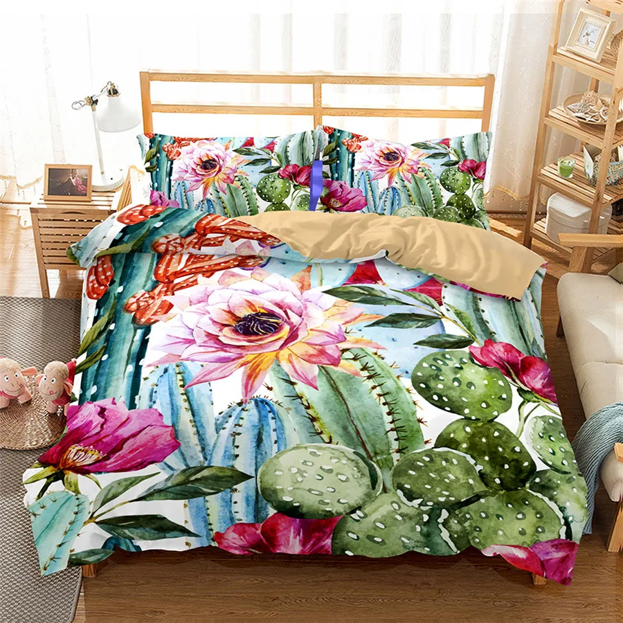 Helengili 3d Bedding Set Tropical Plants Print Duvet Cover Set