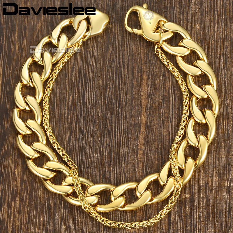 Buy Davieslee Wheat Curb Double Chain Bracelet for Men