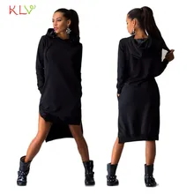 Dress Women Sweatshirt Dress Double Split Hoodie Pullover Pockets Sweater Mini Dress 17SEP21
