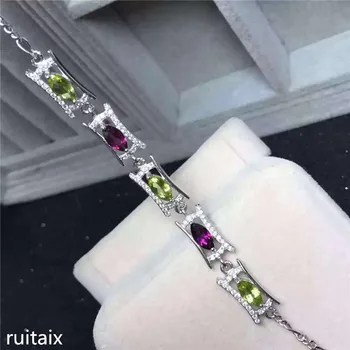 

KJJEAXCMY fine jewelry S925 silver inlay natural color gemstone aluminum magnesium garnet olivine multi-color bracelet crystal f