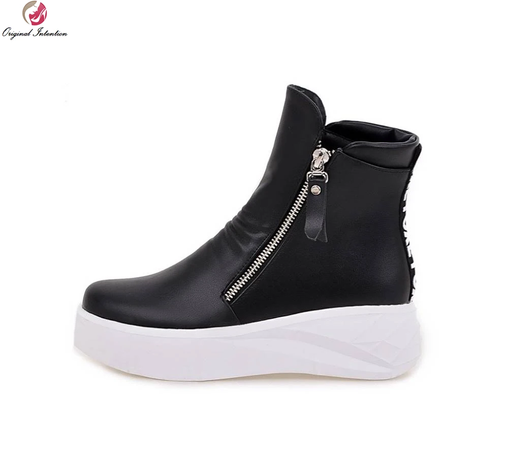 

Original Intention Super Fashion Women Ankle Boots Round Toe High-quality Black White Shoes Woman US Size 4-10.5