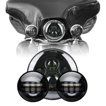 

Black/Silver 7'' Motorcycle Projector LED Headlight + 2PCS LED Passing Light 4.5 inch Halo Fog Lamps Auxiliary Lights