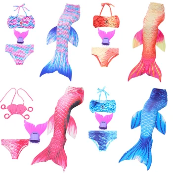 

4pcs Mermaid Tail For Swimming Kids Girls Swim Suit With Monofin Birthday Gift Children Swimsuit Flipper