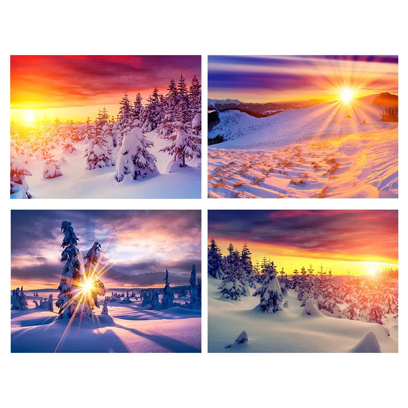 

Framed Needlework Diamond Painting Beautiful Snow Winter Landscape Diamond Embroidery All Drill Rhinestone Mosaic Picture Gift