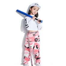 Новая одежда в стиле хип-хоп для девочек, костюмы для джазовых танцев, детский уличный танцевальный зал, Одежда для танцев для девочек, топ с длинными рукавами, штаны