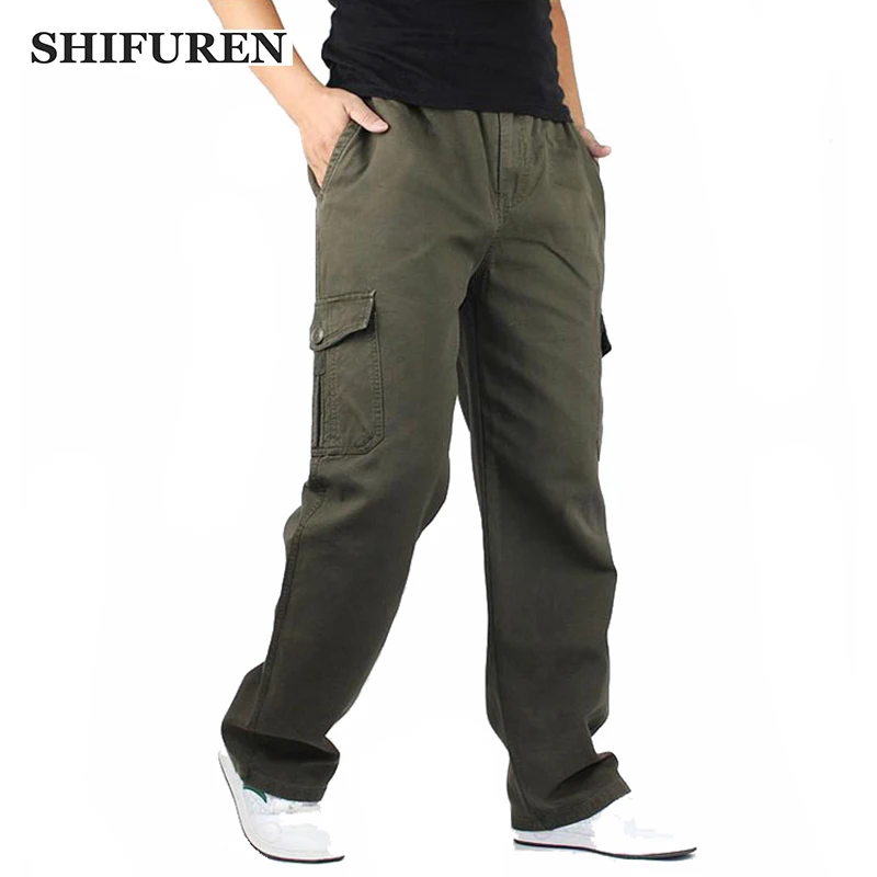 

SHIFUREN Plus Size XL-6XL Men Cargo Pants Loose Multi Pocket Military Overall Trousers Workwear Cotton Causal Baggy Cargo Pants
