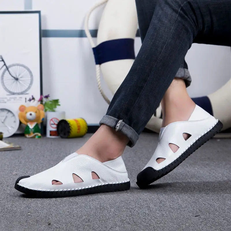 LAISUMK/Новые летние мужские сандалии; коллекция года; пляжная Мужская обувь для отдыха; высококачественные сандалии из натуральной кожи