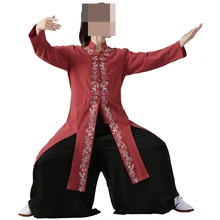 Женская одежда высшего качества из хлопка и льна Красного/синего цвета с вышивкой для боевых искусств кунг-фу, тайцзи, костюмы для занятий тайцзицюань, халат, униформа ушу