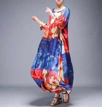 

Women Spring Summer Long Dress Slim Short Sleeve Floral Print Boho Dress Elegant