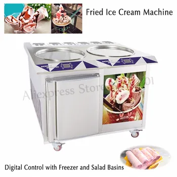 

Fried Rolled Ice Cream Machine Electric Yogurt Roll Ice Pan Machine 55cm Big Pan+6 Compartment Built-in Freezer Digital Control