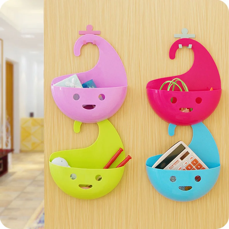 

2pcs Multi-use wall-mounted smiley face stackable Storage basket Hanging storage rack Shower Bath Organizer kitchen accessories