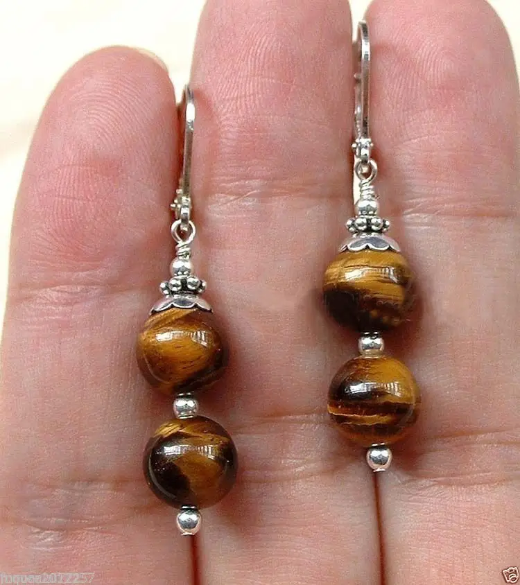 

Lovely natural Tigereye gem Dangle Silver hook Earrings