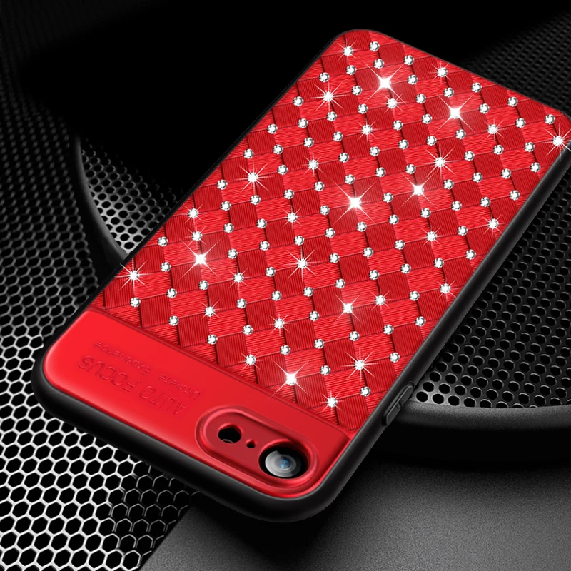 

Bling Diamond Phone Cases for iphone 7 8 Plus Luxury Waven Pattern Coque Cover for iphone 6s 6 Plus iphone X 10 Glitter Fundas