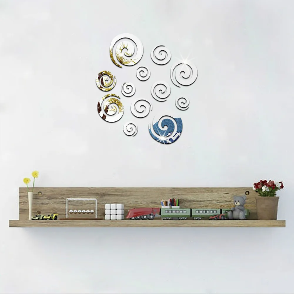 12 pcs lot Swirls Silver Mirror Ps Plastic wall Sticker 3d living room sofa background Home decoration Decal | Дом и сад