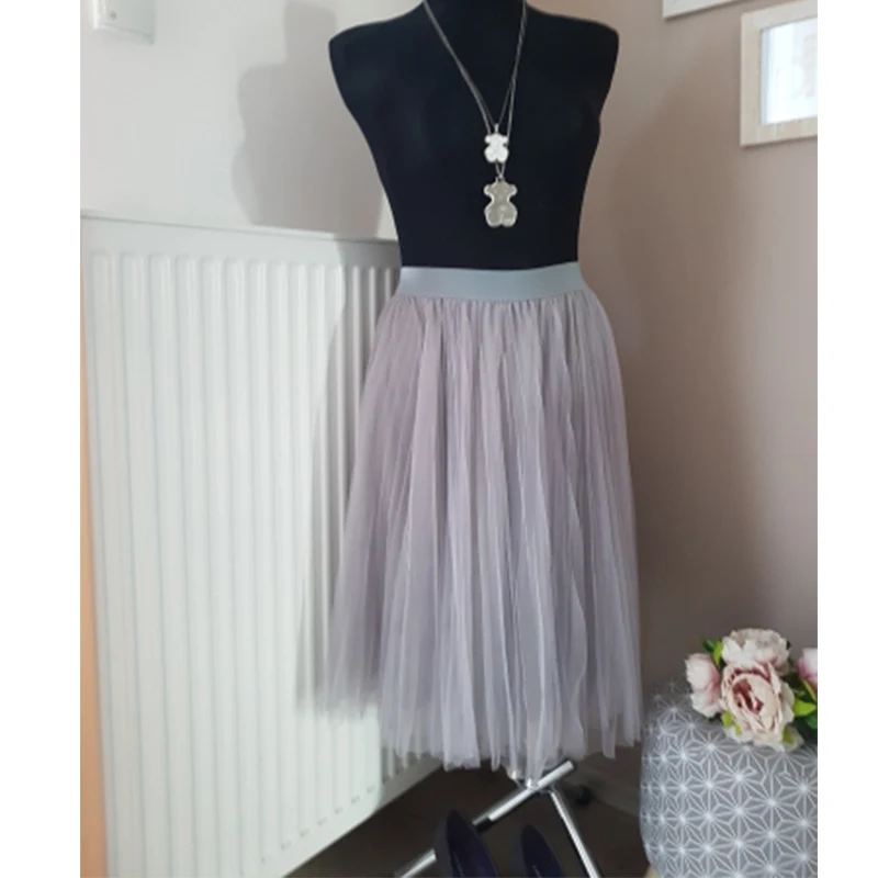 TIGENA Midi Pleated Tulle Skirt Women 2019 Summer A-line High Waist Knee Length Tutu Skirt Female School Sun tiulowa spodnica TIGENA Midi Pleated Tulle Skirt Women 2019 Summer A-line High Waist Knee Length Tutu Skirt Female School Sun tiulowa spodnica