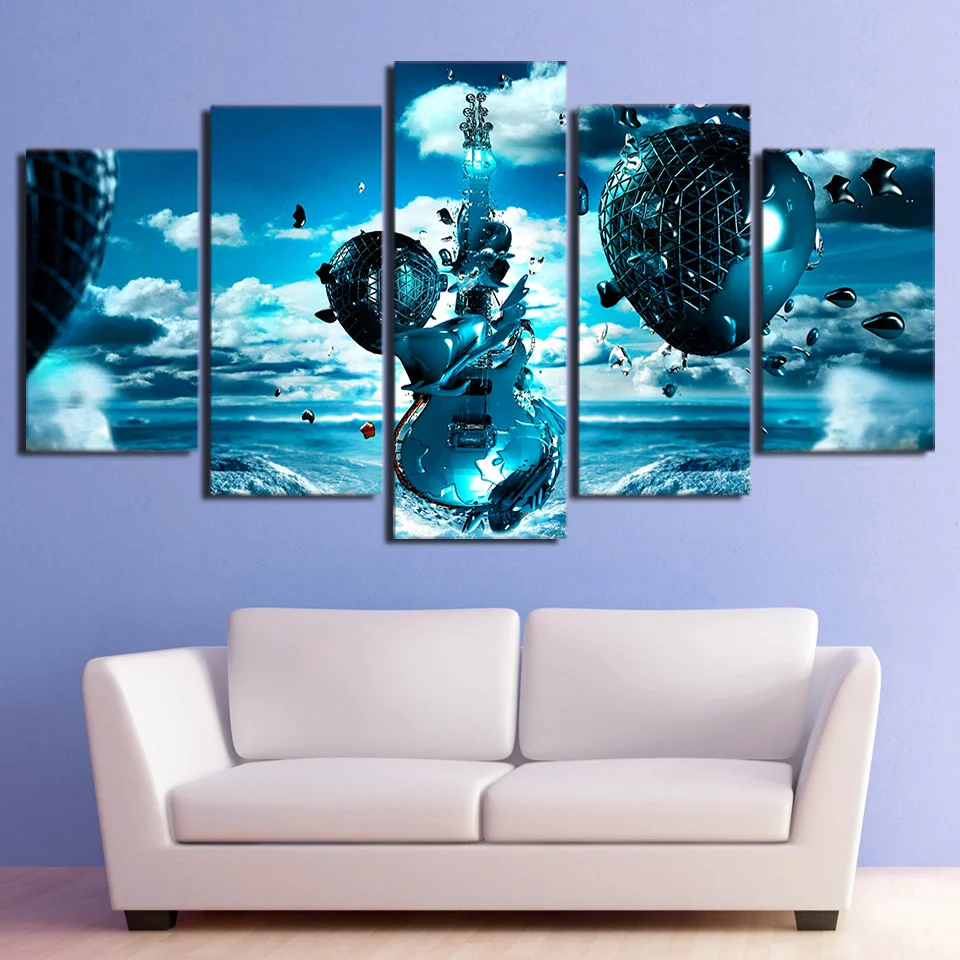 Modern Canvas Painting Frame Wall Art Pictures 5 Pieces Abstract Landscape Musical Instrument