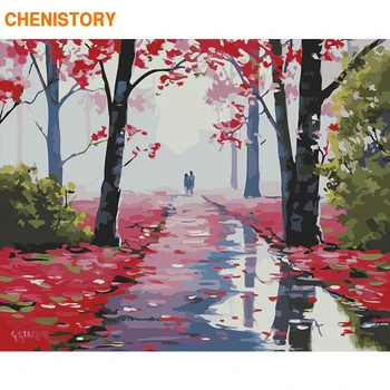 

CHENISTORY Frame Red Forest DIY Painting By Numbers Landscape Paint By Numbers Acrylic Canvas Painting For Home Decor 60x75cm