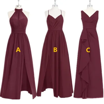 

3 Styles Chiffon Bridesmaid Dresses 2019 With High Split Burgundy Formal Dress for Wedding Party New Vestidos de fiesta de noche