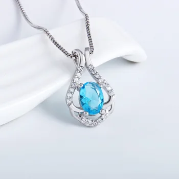 

Blue Crystal Necklaces & Pendants CZ Crystal 925 Silver link chain necklaces Chockers Necklace Charms Statement Necklace