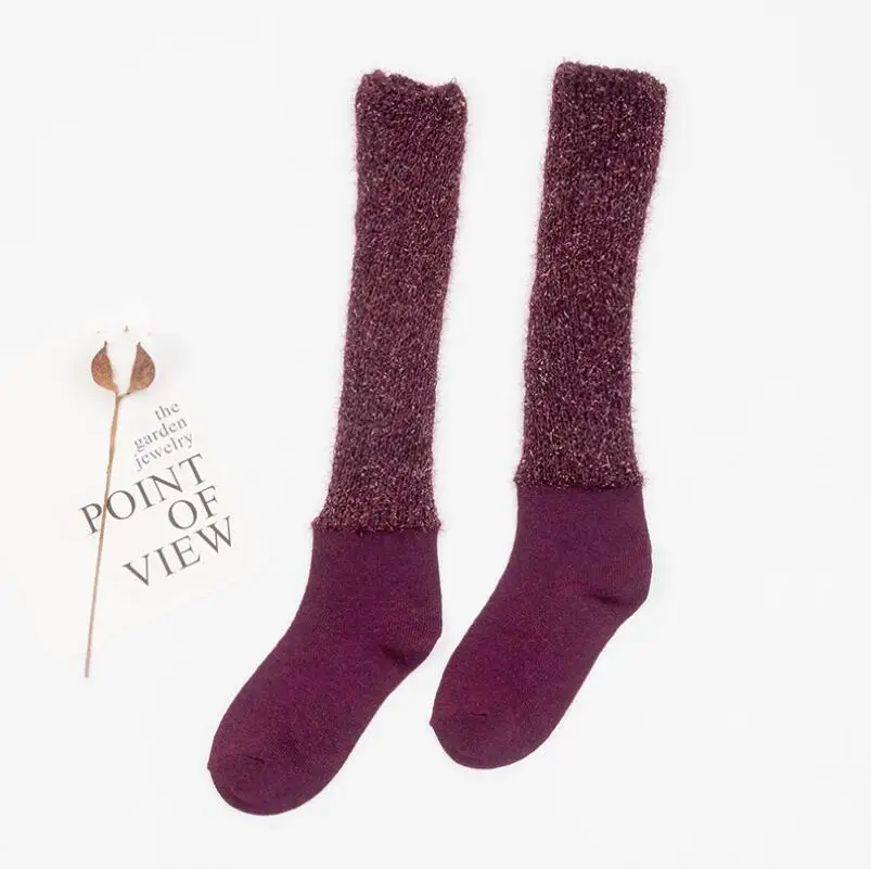 Осень и зима новые полые плюшевые нитки сшивание длинные носки без пятки женские модные носки - Цвет: Бургундия