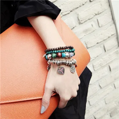Bohemian Shell Charm Silver & Bronze Bracelets & Bangles for Women Beads Handmade Charm Bracelet Sets Boho Femme Jewelry B34