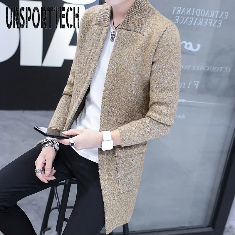 Весенне-осенняя одежда с длинным рукавом Трикотажный кардиган свитер Для мужчин; Корейская версия самосовершенствования сплошной Цвет пальто Тенденции моды