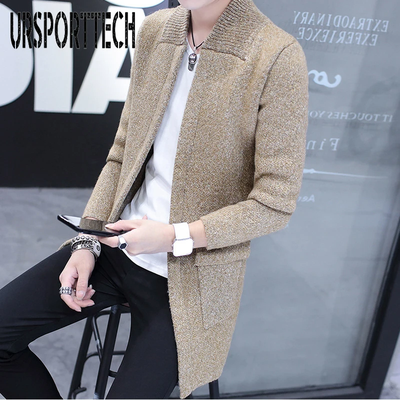 Spring And Autumn Long Knit Cardigan Sweater Men's Korean Version Of The Self-Cultivation Solid Color Coat Trend Fashion