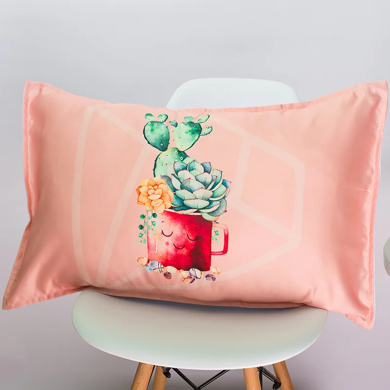 Cilected Simulation Silk Pillowcase Fleshy Potted Printing Artificial Silk Single Pillowcase Without Core 2Pc