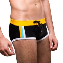 Горячая Распродажа, модные мужские шорты для плавания летние сексуальные трусы с низкой талией, на шнуровке с боковой зажим Цвет Купальник Летний Мужские Шорты для купания гей Купальные пляжные брюки