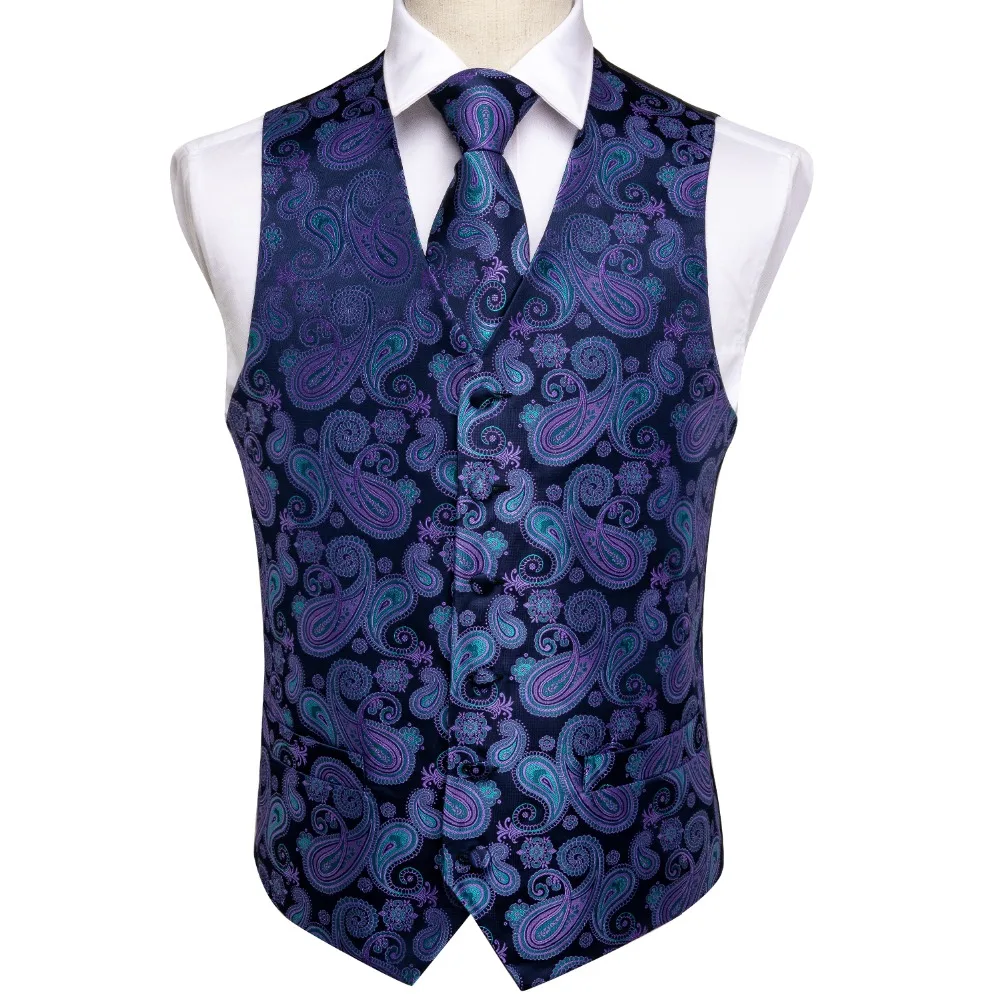 Purple Black Paisley Top Design Wedding Men 100%Silk Waistcoat Vest Ties Hanky Cufflinks Cravat Set for Suit Tuxedo MJTZ-104 Purple Black Paisley Top Design Wedding Men 100%Silk Waistcoat Vest Ties Hanky Cufflinks Cravat Set for Suit Tuxedo MJTZ-104