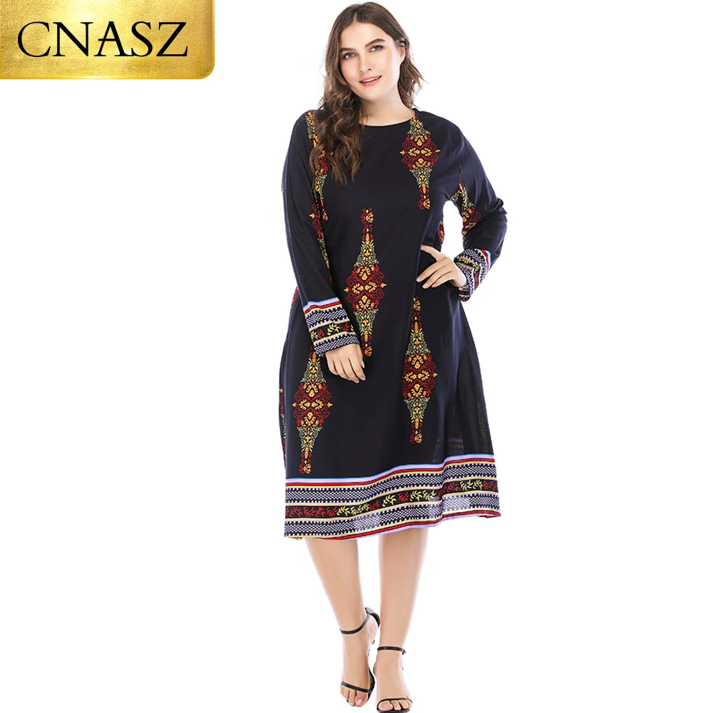 

Morocco cotton long T-shrit Dress printing design African fashion long sleeve women party wear