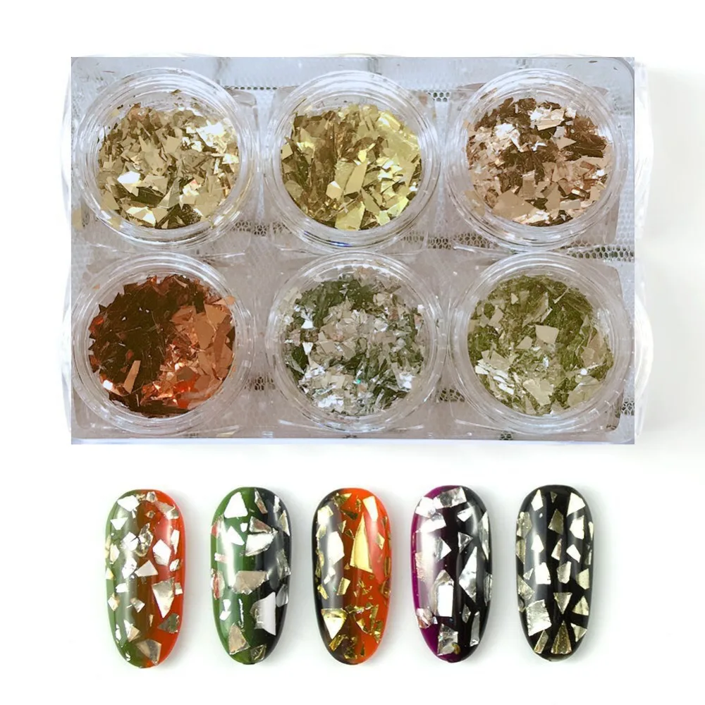 

1Set Nail Art 6 colors Glitter pieces Gold Silver Rose Gold Glitter Pieces Nail Art Deco SET-26