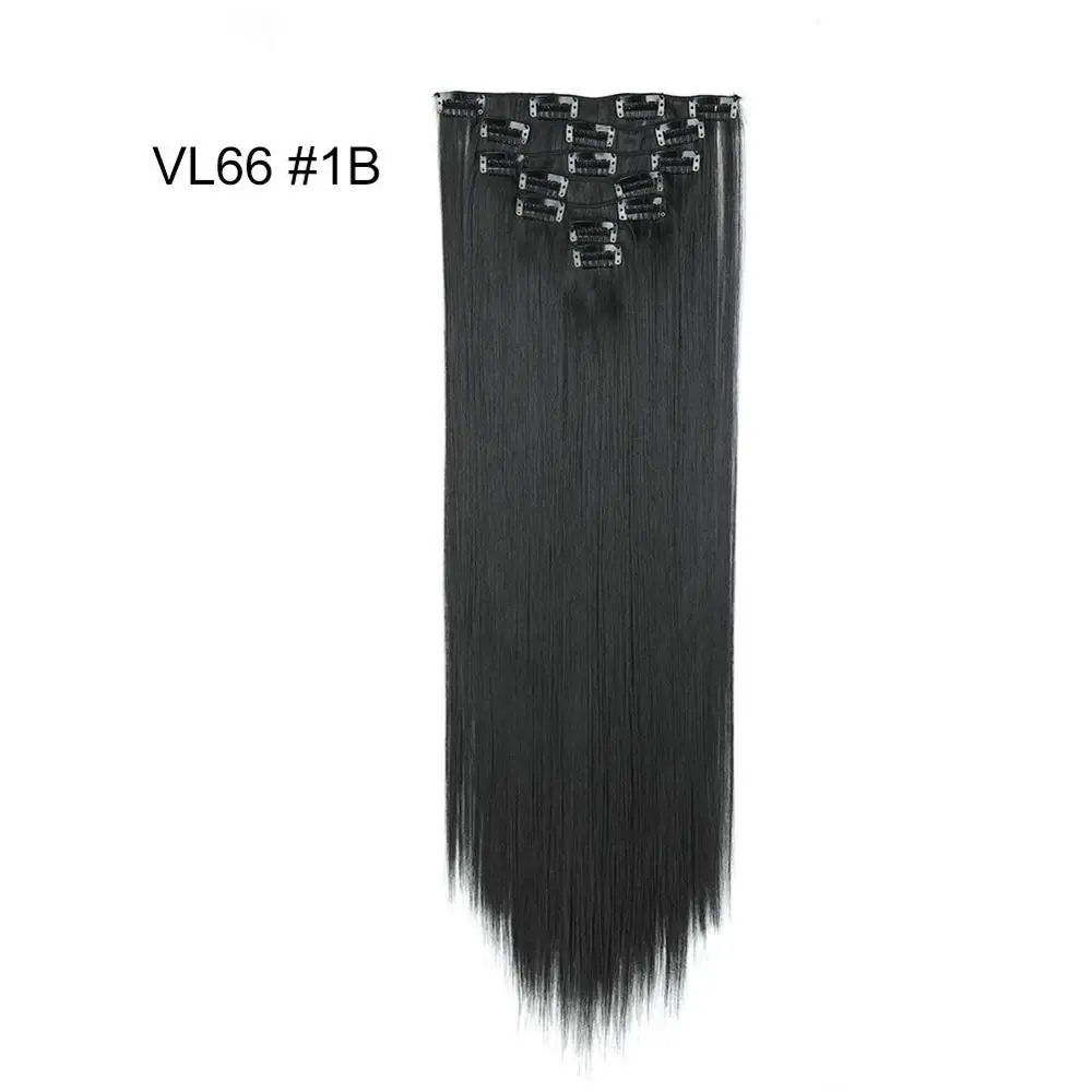 Valenwigs 2" 130 г Синтетические длинные прямые однотонные волосы на заколках высокотемпературные волокна для наращивания волос на всю голову - Цвет: # 1B