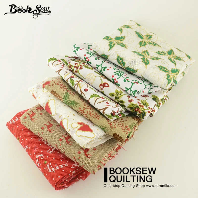 Booksew Linen Fabric Fat Quarter For Decoration Table Cloth Christmas Theme Patchwork 8PCS/lot 45cmx50cm Precut Bundle Curtain