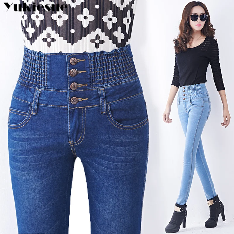 Mom Jeans Women With High Waist Women's Pants Winter Stretch Basic Skinny Jeans Woman 2018 Plus Size Denim Pants Femme Cotton