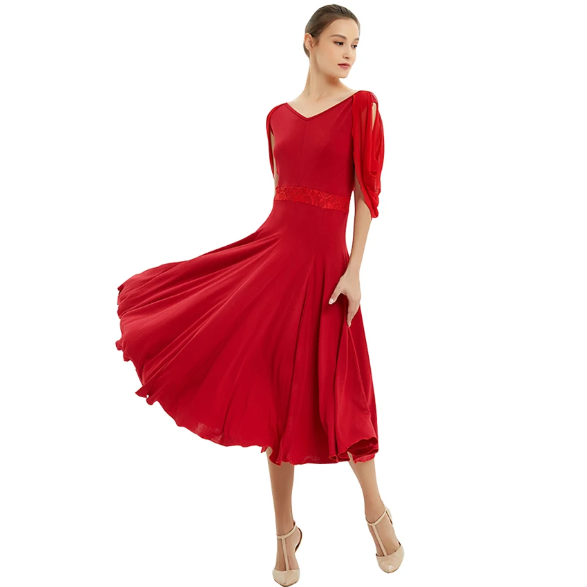 

Ballroom Dance Dresses Summer New Short Sleeve Lace Dancing Costume Women Waltz Ballroom Competition Dance Dress Waltz Tango