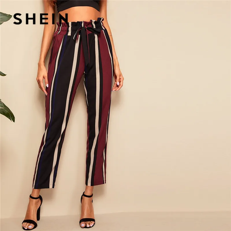 Женские полосатые брюки SHEIN элегантные офисные с высокой талией карманом для