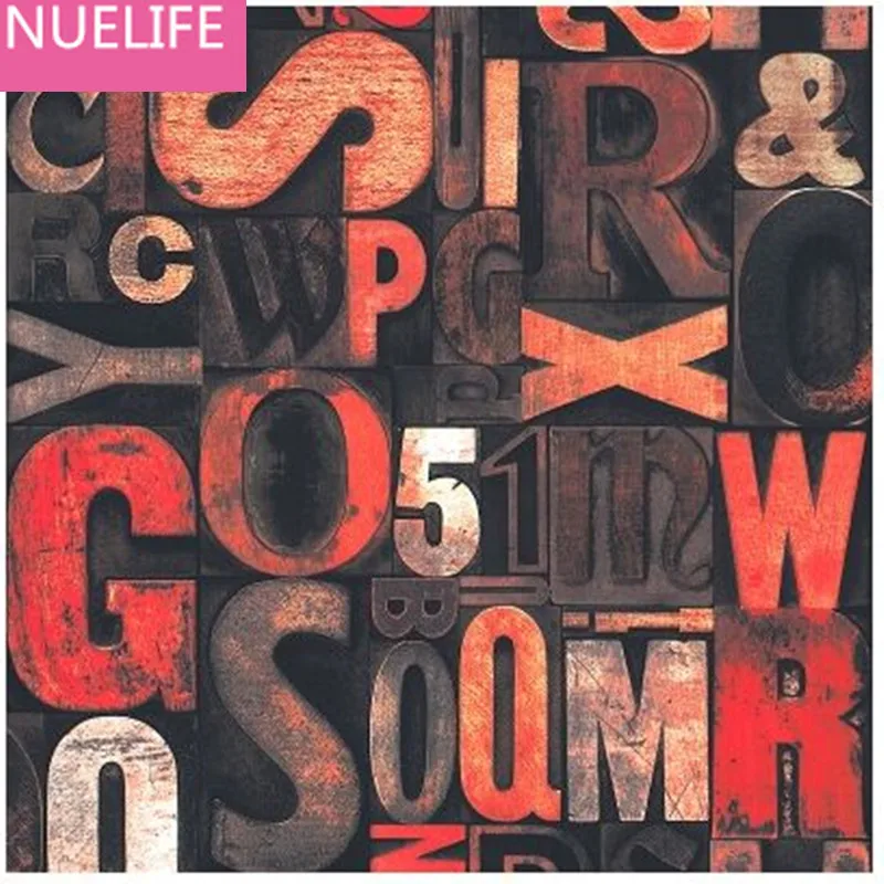 

0.53x10m Retro fashion 3d alphabet pattern personality wallpaper Living Room bedroom Bar Cafe Background Wallpaper N12