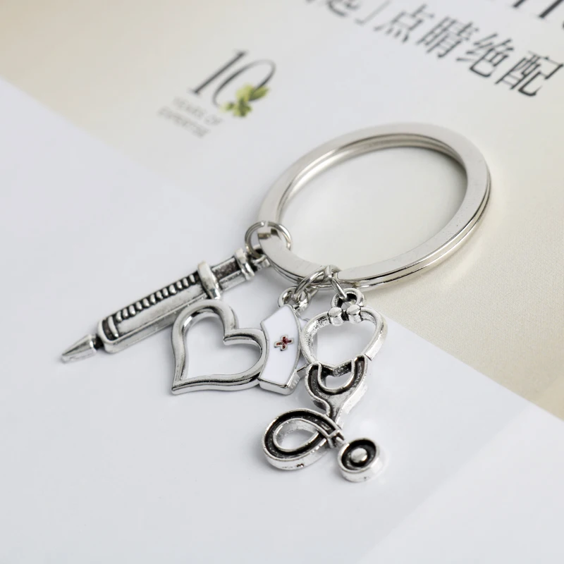 Dongsheng DE Doctor herramientas médicas estetoscopio jeringa colgantes llave cadenas enfermera estudiantes de medicina regalos llaveros