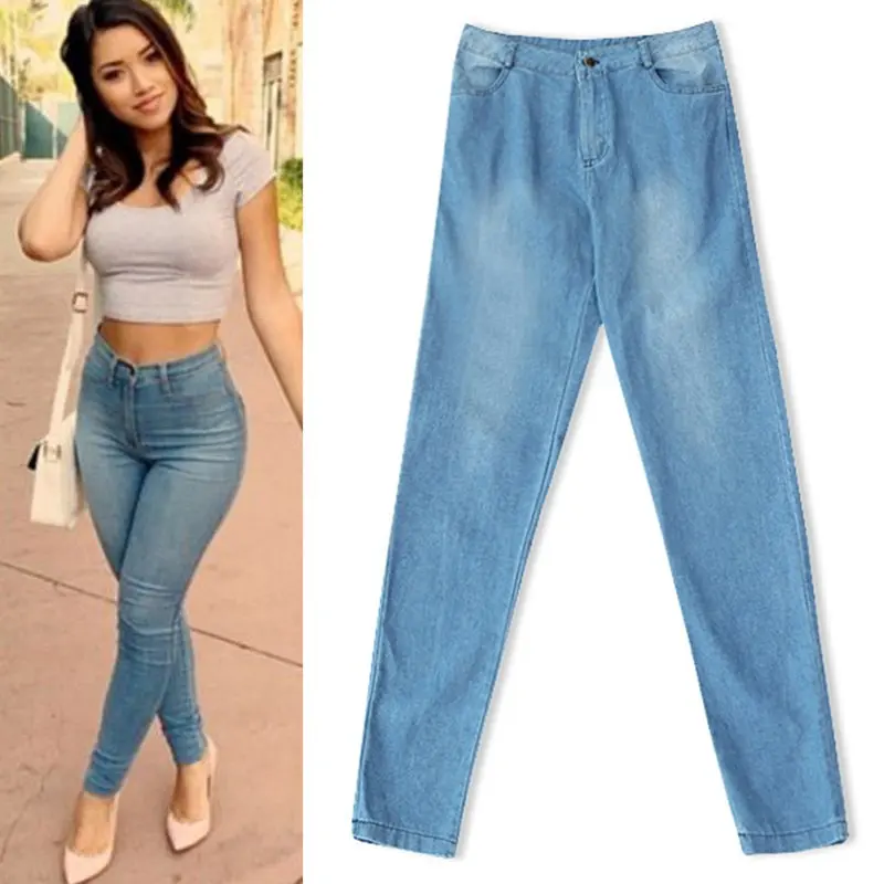 

New For Stylish Women Ladies High-Waisted Denim Pencil Trouser Slim Long Jeans Pants Hot